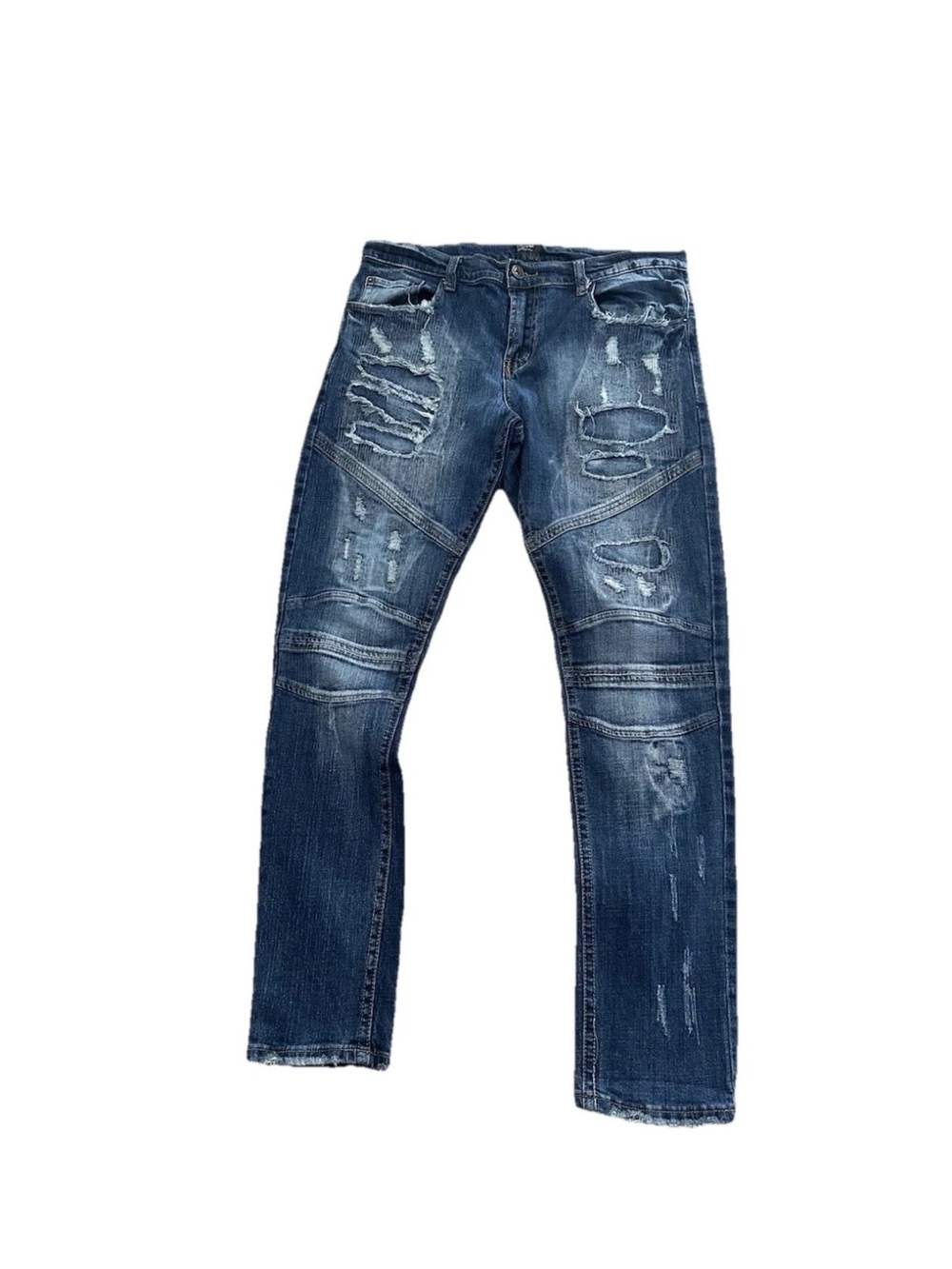 Decibel Jeans Men's 36x33 Medium Wash Blue Stretch Denim Distressed & Patched